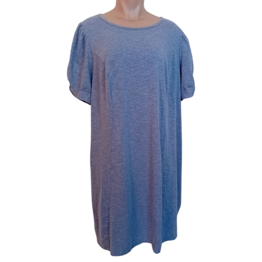 Women's Plus Size Chenault Slate Blue Casual Tshirt Dress Ruched Sleeves Midi 1X
